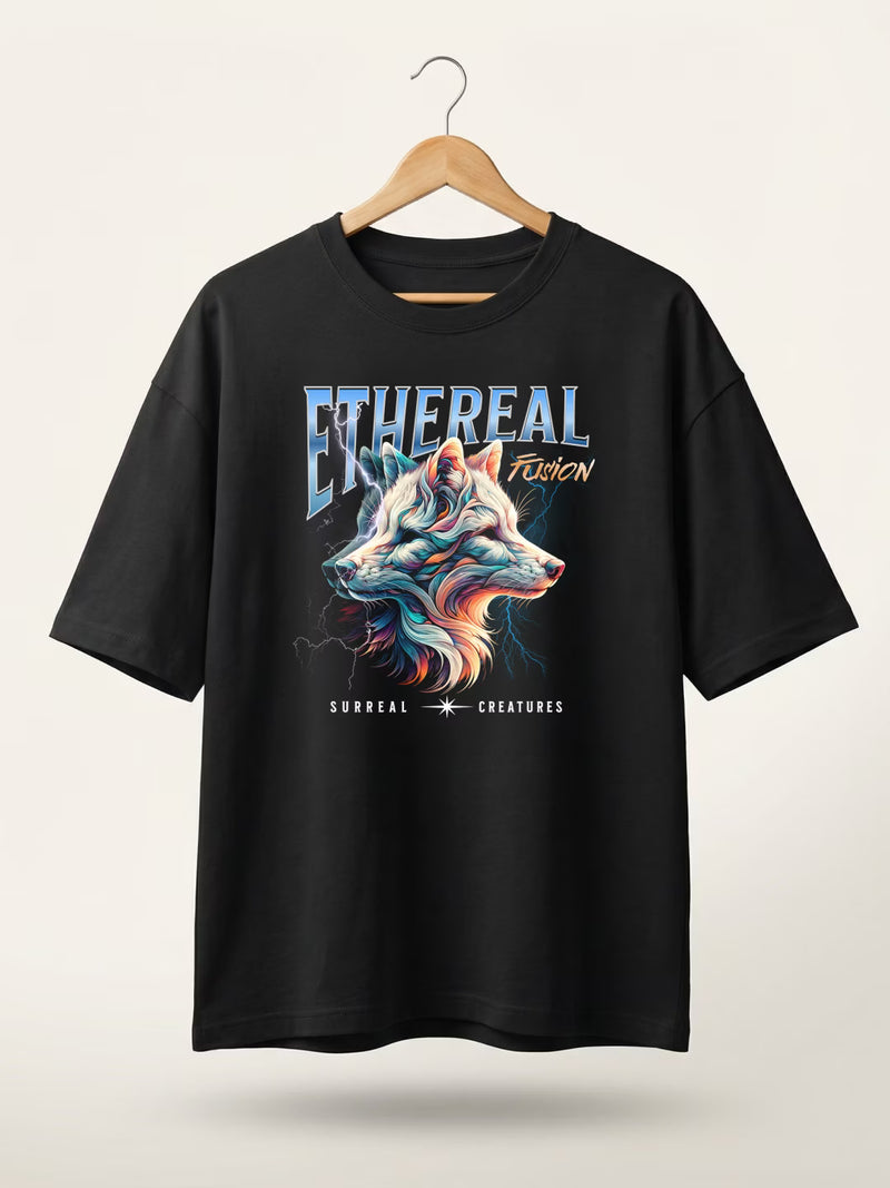 ETHEREAL // Wolf Fusion Oversized Cotton T-Shirt