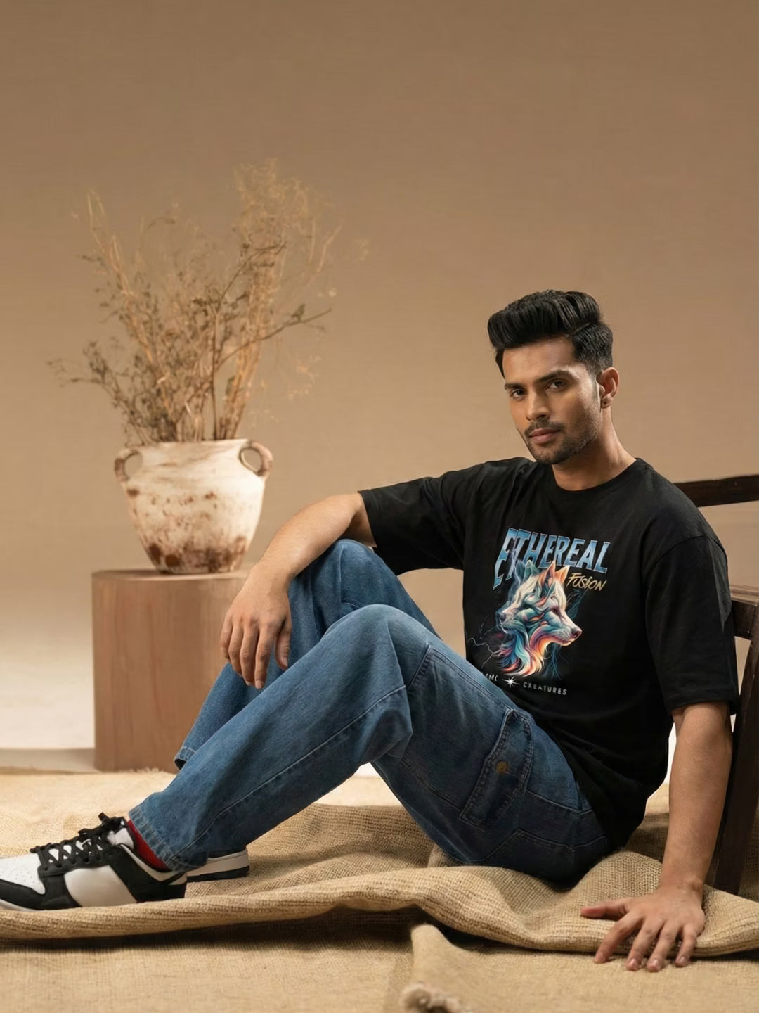 ETHEREAL // Wolf Fusion Oversized Cotton T-Shirt