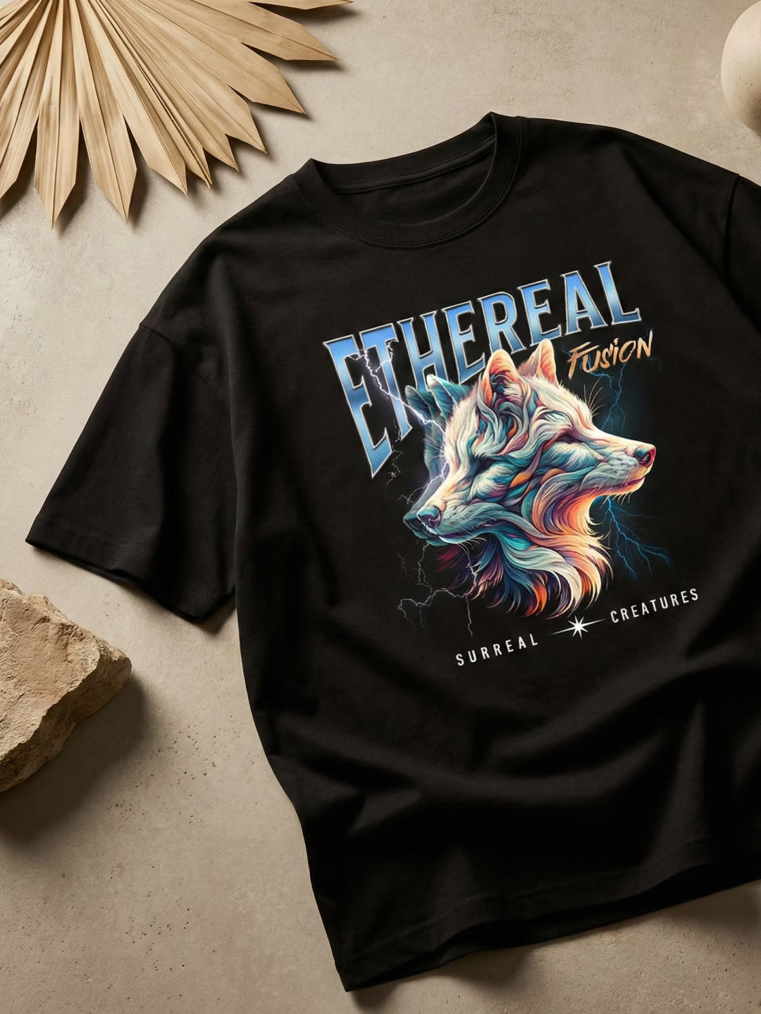 ETHEREAL // Wolf Fusion Oversized Cotton T-Shirt
