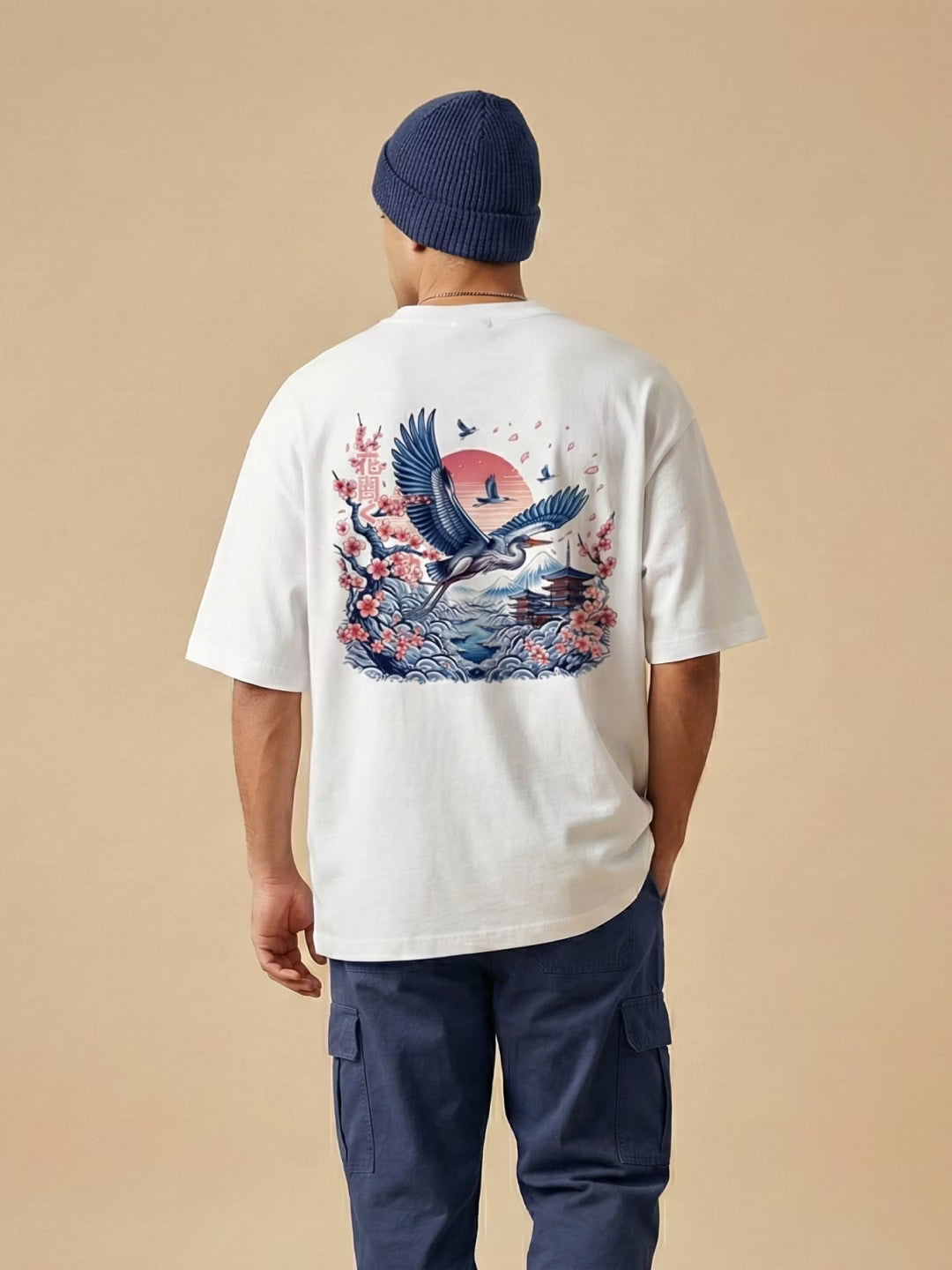 SAKURA // Rising Crane Oversized Cotton T-Shirt