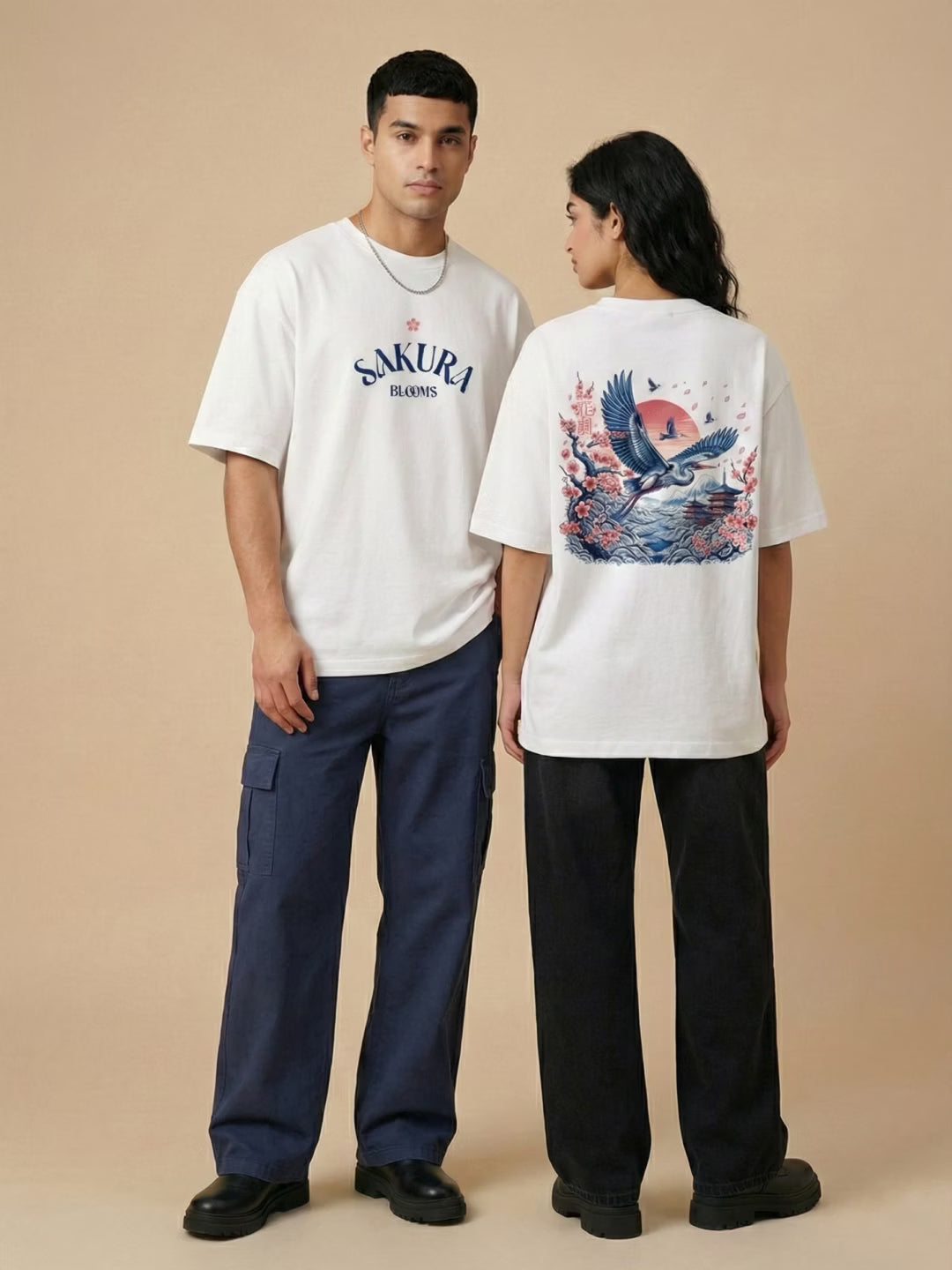 SAKURA // Rising Crane Oversized Cotton T-Shirt